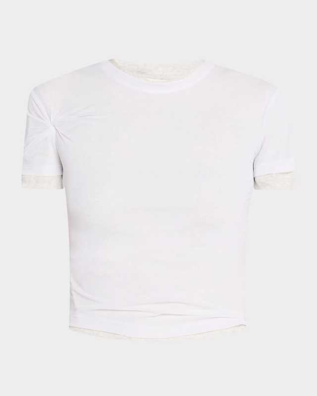 Sheer Overlay Twisted Short-Sleeve Rib T-Shirt